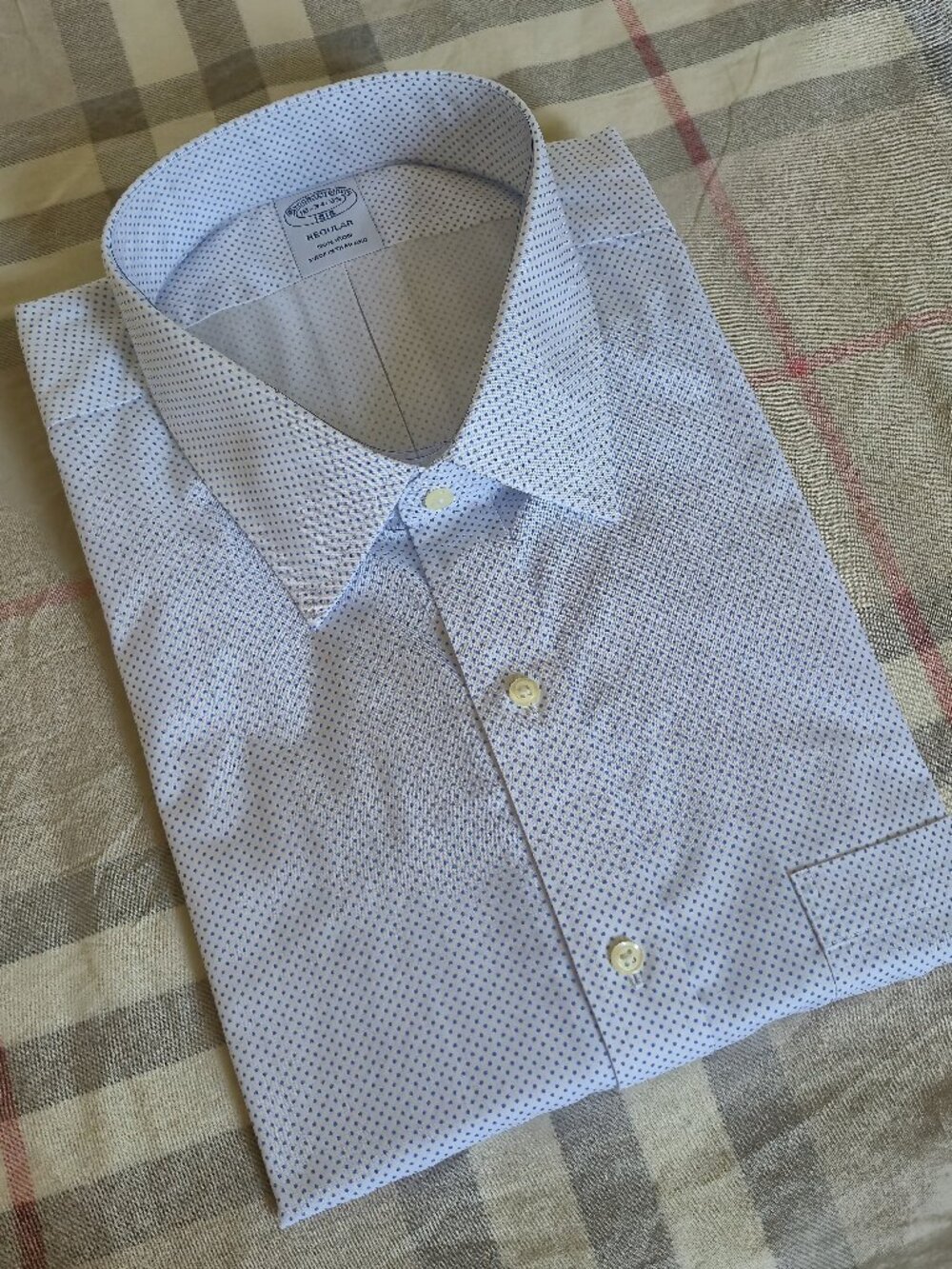 NWT Brooks Brothers Shirt Supima Cotton Non-Iron White Blue Pin Dots 18 34/35